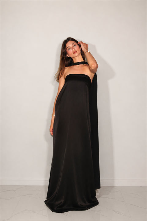 Je Suis Me Robe of Dreams satin column maxi dress in black — view 2