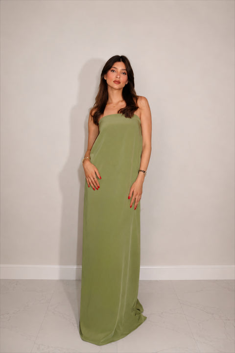 Je Suis Me Robe of Dreams satin column maxi dress in green — view 2