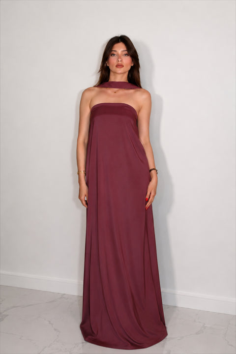 Je Suis Me Robe of Dreams satin column maxi dress in rosewood
