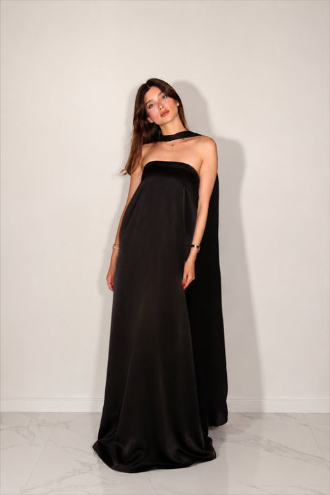 Je Suis Me Robe of Dreams satin column maxi dress in black