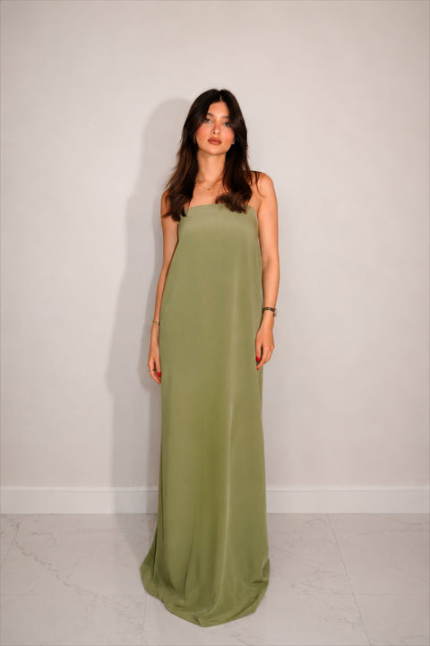 Je Suis Me Robe of Dreams satin column maxi dress in green
