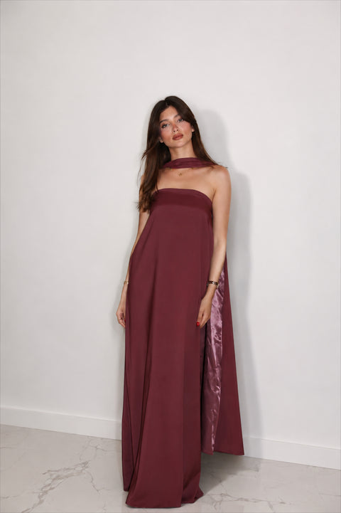 Je Suis Me Robe of Dreams satin column maxi dress in rosewood — view 4