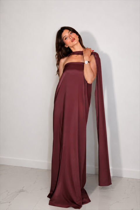 Je Suis Me Robe of Dreams satin column maxi dress in rosewood — view 5
