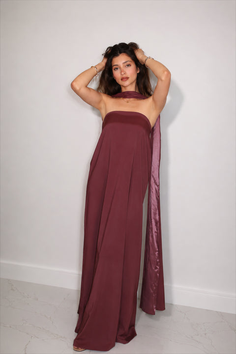 Je Suis Me Robe of Dreams satin column maxi dress in rosewood — view 3