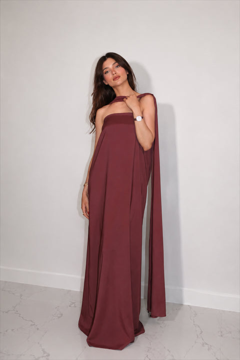 Je Suis Me Robe of Dreams satin column maxi dress in rosewood — view 2