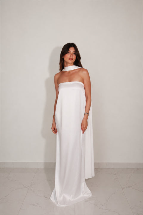 Je Suis Me Robe of Dreams satin column maxi dress in ivory — view 3